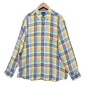 Tommy Bahama Button Up Shirt Mens L Multicolor Plaid Linen Long Sleeve Casual